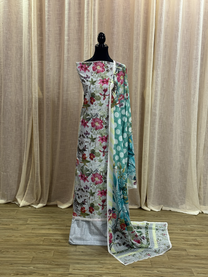 Original Elaf Pale Grey Floral Print Unstitched Lawn Suit