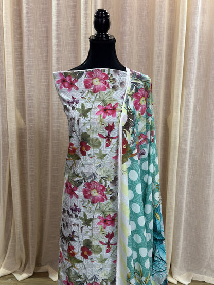 Original Elaf Pale Grey Floral Print Unstitched Lawn Suit