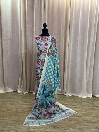 Original Elaf Pale Grey Floral Print Unstitched Lawn Suit