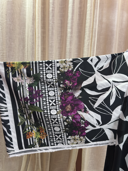 Original Elaf Royal Black Zebra Pattern Floral Print Unstitched Lawn Suit