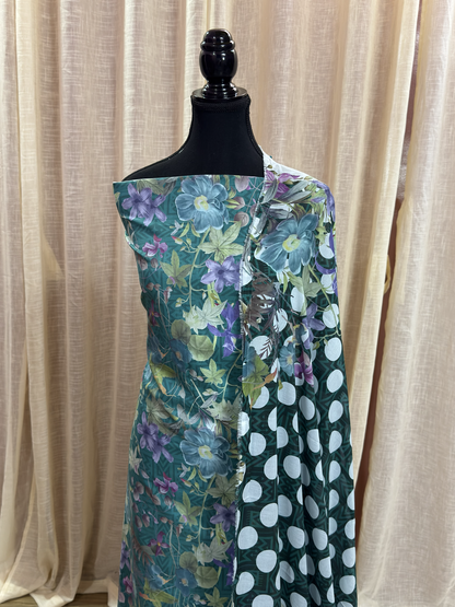 Original Elaf Emerald Green Floral Print Unstitched Lawn Suit