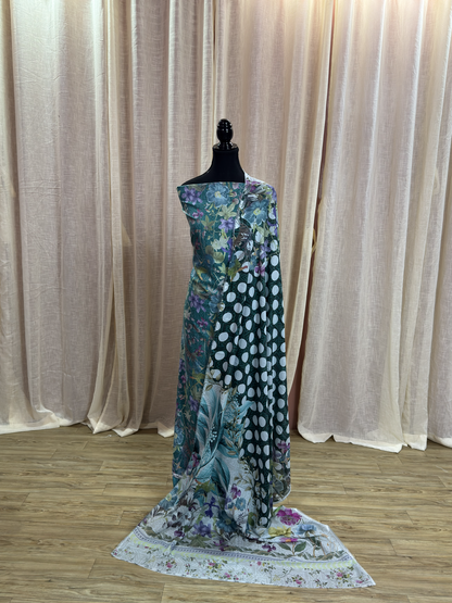 Original Elaf Emerald Green Floral Print Unstitched Lawn Suit