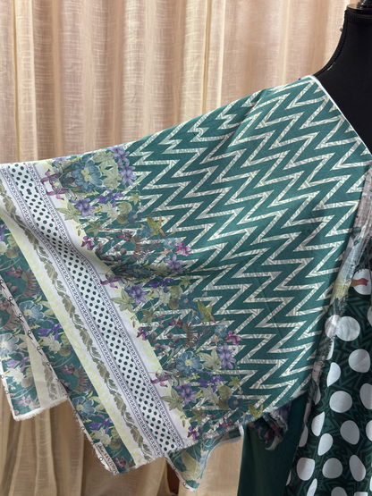 Original Elaf Emerald Green Floral Print Unstitched Lawn Suit