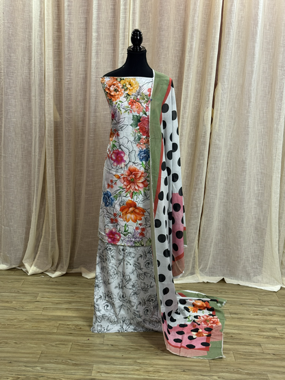 Original Coco Pearl White Floral Print Unstitched Lawn Suit