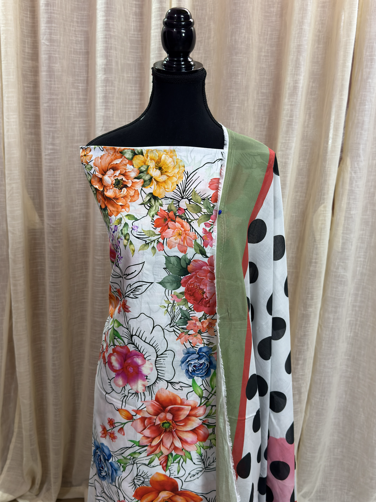 Original Coco Pearl White Floral Print Unstitched Lawn Suit