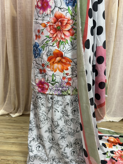 Original Coco Pearl White Floral Print Unstitched Lawn Suit
