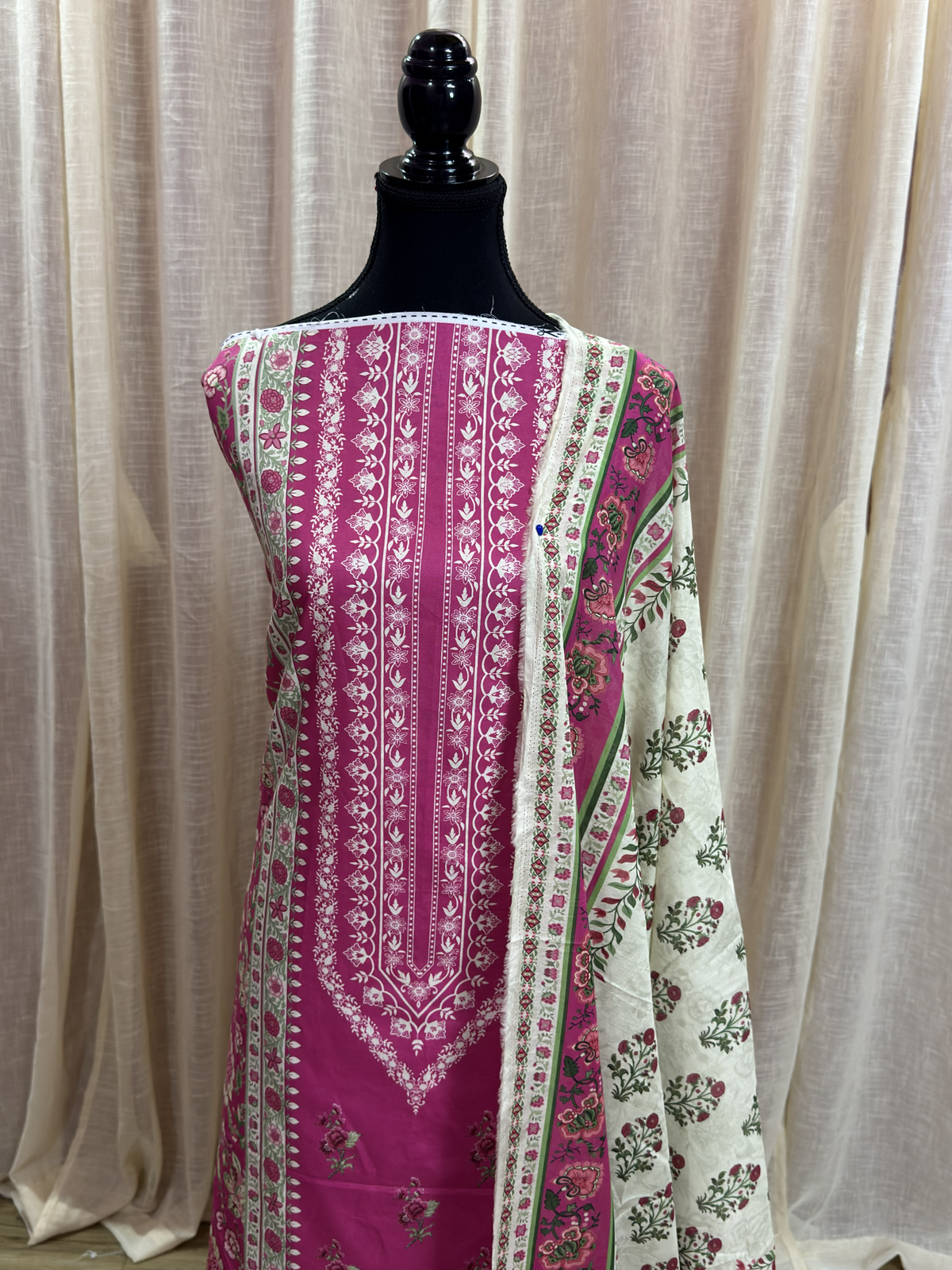 Original Mausammery Fuschia Pink Floral Print Unstitched Lawn Suit