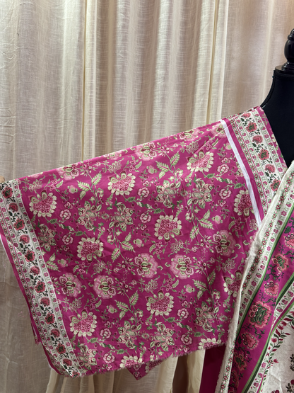 Original Mausammery Fuschia Pink Floral Print Unstitched Lawn Suit