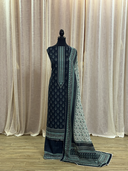 Original Bin Saeed Midnight Green Floral Print Unstitched Lawn Suit