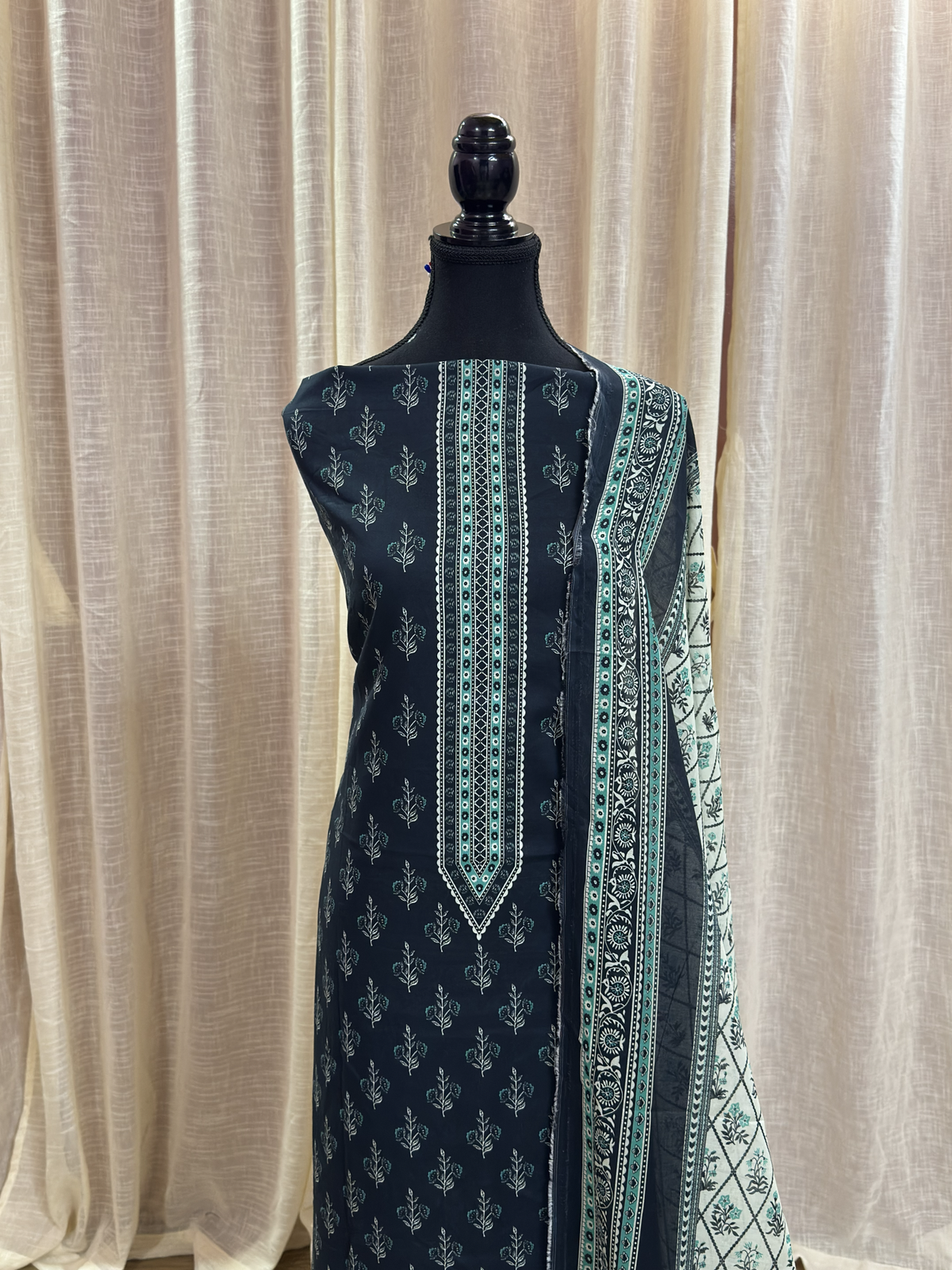Original Bin Saeed Midnight Green Floral Print Unstitched Lawn Suit