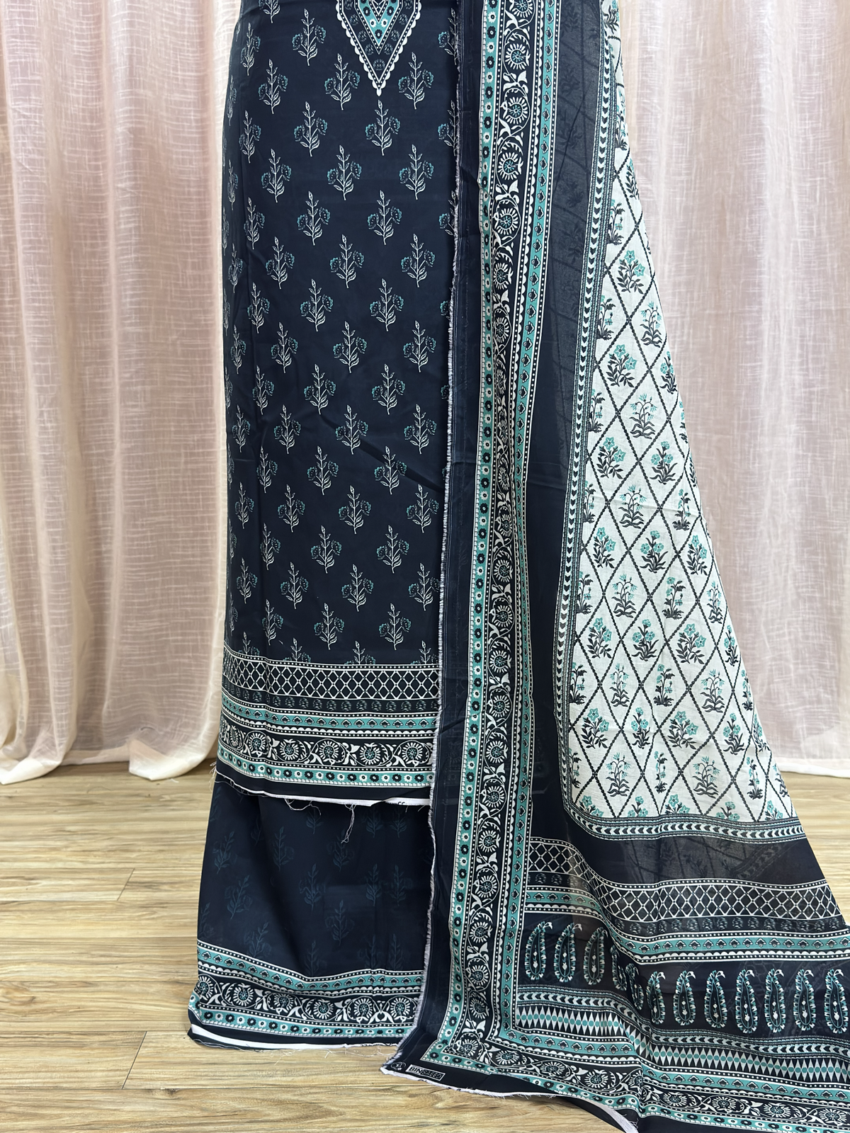 Original Bin Saeed Midnight Green Floral Print Unstitched Lawn Suit