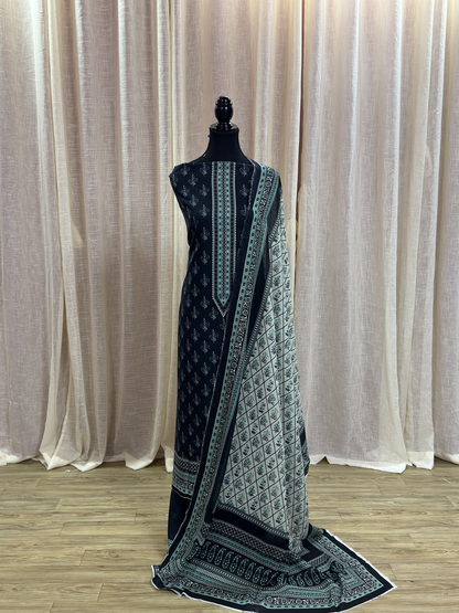 Original Bin Saeed Midnight Green Floral Print Unstitched Lawn Suit