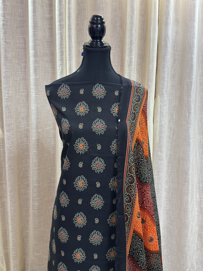 Original Bin Saeed Royal Black Floral Print Unstitched Lawn Suit