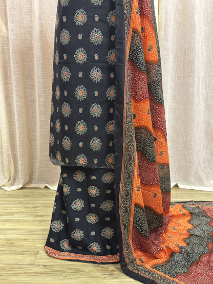 Original Bin Saeed Royal Black Floral Print Unstitched Lawn Suit