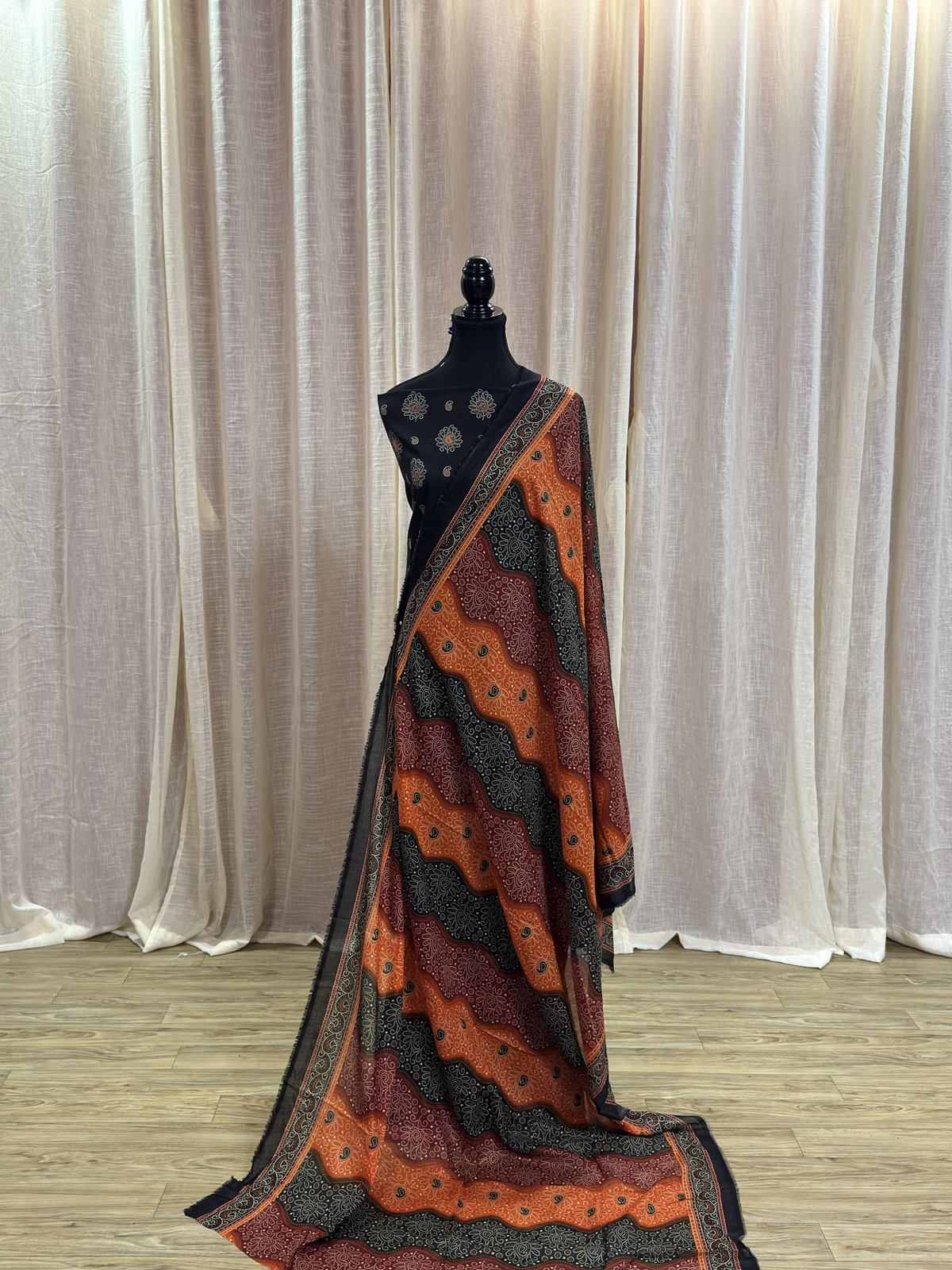 Original Bin Saeed Royal Black Floral Print Unstitched Lawn Suit