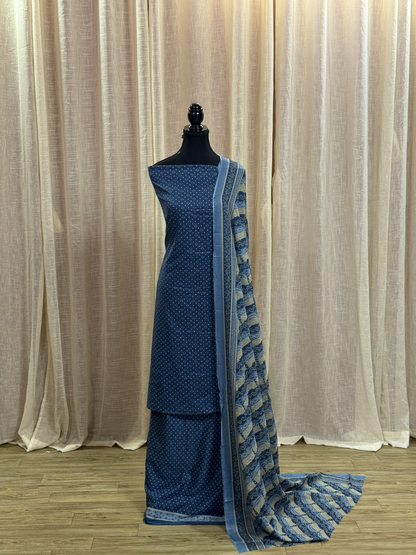 Original Bin Saeed Rich Blue Floral Print Unstitched Lawn Suit