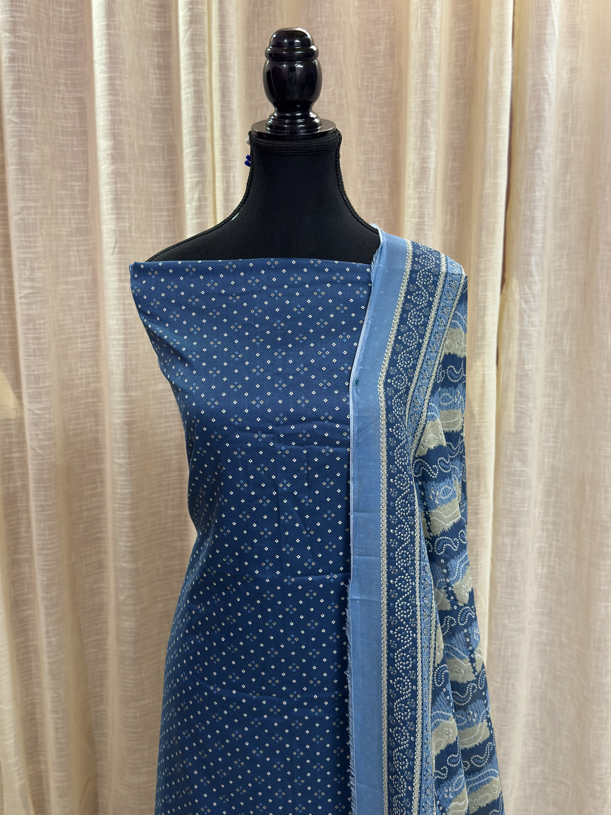 Original Bin Saeed Rich Blue Floral Print Unstitched Lawn Suit