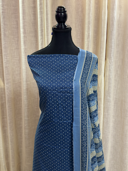 Original Bin Saeed Rich Blue Floral Print Unstitched Lawn Suit