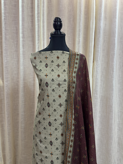 Original Bin Saeed Stone Grey Floral Print Unstitched Lawn Suit