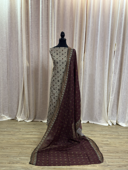 Original Bin Saeed Stone Grey Floral Print Unstitched Lawn Suit