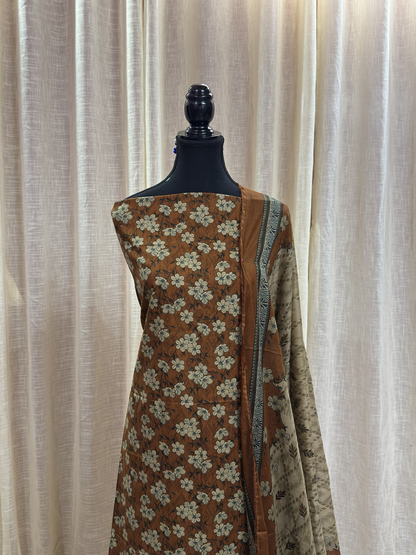 Original Bin Saeed Caramel Brown Floral Print Unstitched Lawn Suit
