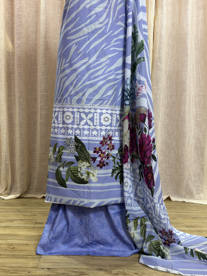 Original Elaf Lavender Zebra Pattern Floral Print Unstitched Lawn Suit