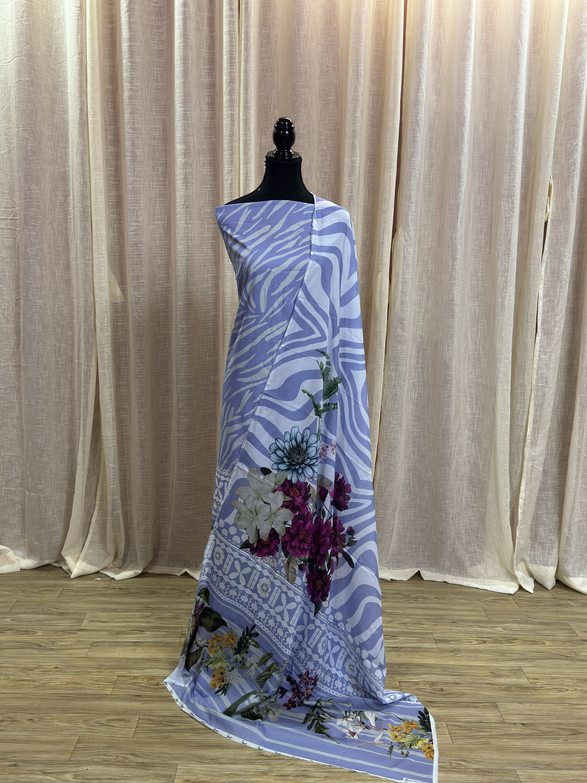 Original Elaf Lavender Zebra Pattern Floral Print Unstitched Lawn Suit